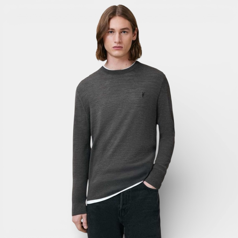ALLSAINTS Sweater Men Size Medium Grey Mode Merino Crewneck Rumskull Jumper